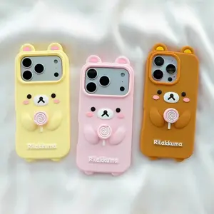 For iPhone 17 16 15 14 13 Pro Max Cartoon Bear With Lollipop Soft Silicone 3D Phone Case
