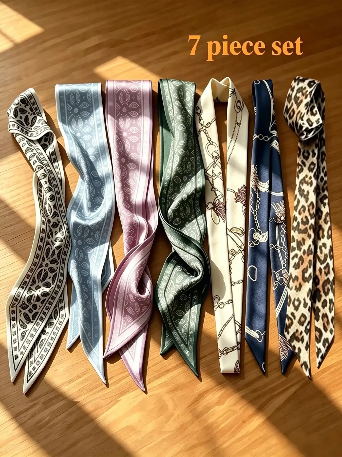 7 Pcs Polka Dot Hair Scarves Set, Elegant Long Hair Bands, Versatile Leopard Print Fashionable Hair Accessories, All-Season Fashion, Hang on Bags
