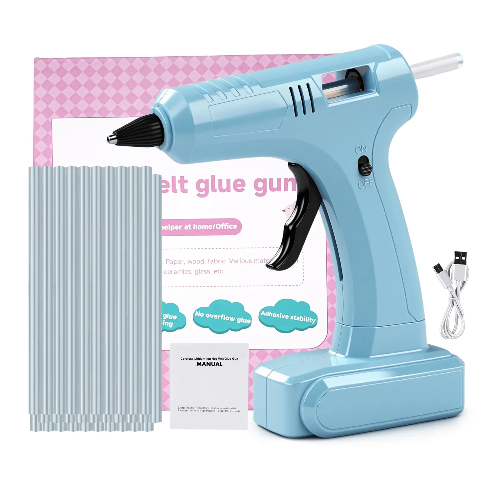 Cordless 40W Hot Melt Glue Gun, Portable Power Tool with PTC Fast Heating, Aluminum Nozzle, Safe Lightweight Design & 30 Glue Sticks for Crafting, DIY Projects