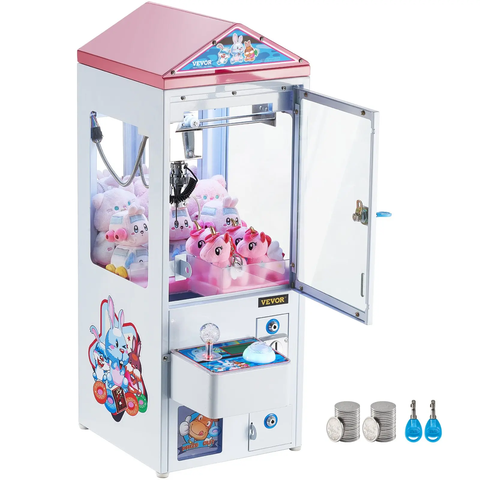 VEVOR Commercial Claw Machine, 0-3" Jaw Diameter, 0-5" Jaw Lift, Crane Prize Grabber Arcade Toy with Acrylic Panel, Light & Sounds, Tokens Included, Kids Boys Girls Vending Game Toy