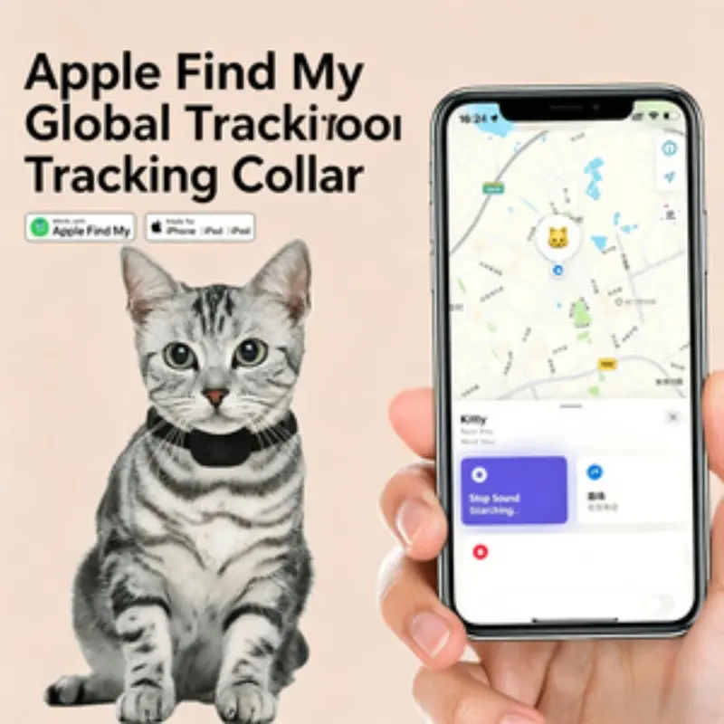 Pet GPS Tracker Collar Works With Apple Find My, Adjustable Nylon Dog Cat Collar Bluetooth Anti-Lost Locator Tag, Mini Paw Pattern Tracking Device For Small Medium Large Pets, Long Standby Pet Finder