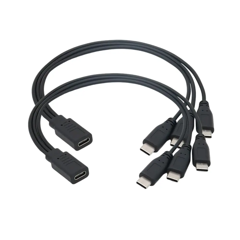 2-Pcs Durable Synthetic USB Type-C Power Split Splitter, 11 in 1-to-3 Type-C Extension Charger Cord, Mobile Phone Accessories for Multiple Port Devices, 2-Pieces, Power Sharing