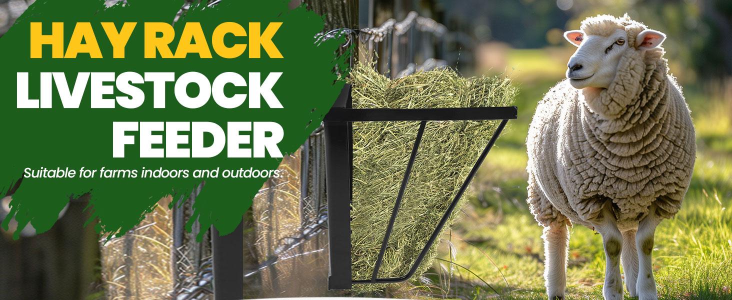 Hay Feeder Hay Rack Wall Mount Horse Goat Feeder, Heavy Duty Livestock Feeder with Rounded Edges for Farm Sheep Horses Cattle Cows etc Feeding Steel