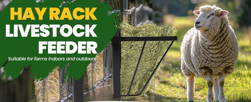 Hay Feeder Hay Rack Wall Mount Horse Goat Feeder, Heavy Duty Livestock Feeder with Rounded Edges for Farm Sheep Horses Cattle Cows etc Feeding Steel