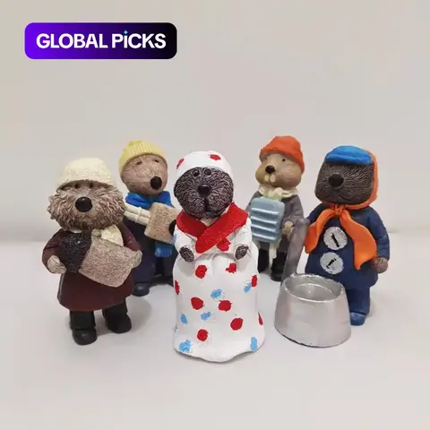 5-Piece Christmas Decoration Set, Organic Art Doll Statues, Resin Beaver Maputte Band Miniature Figurines, Home Decor Gifts, Home Decor Ornaments, Decorative Ornament, Festive Decorations #GLOBAL PICKS