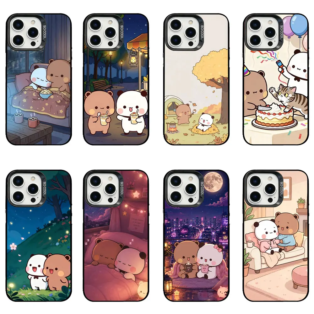 Bubu & Dudu Phone Case | Cute Kawaii Panda & Brown Bear Sweet Couple Daily Life Cartoon Art Cover For iPhone 11/12/13/14/15/16/17 Pro/Pro Max/Plus & Samsung S23/S24/S25/S26 Ultra, Anti-Drop Protective Case For Couple & Kawaii Fans, Anniversary Birthday Ho