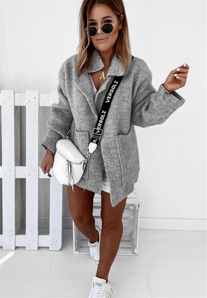 BIGWIG women's knitted cardigan, suit jacket, casual and light, loose version, front open pockets, sweater jacket, long cardigan, casual pockets, warm autumn and winter elegant sweater cardigan jacket