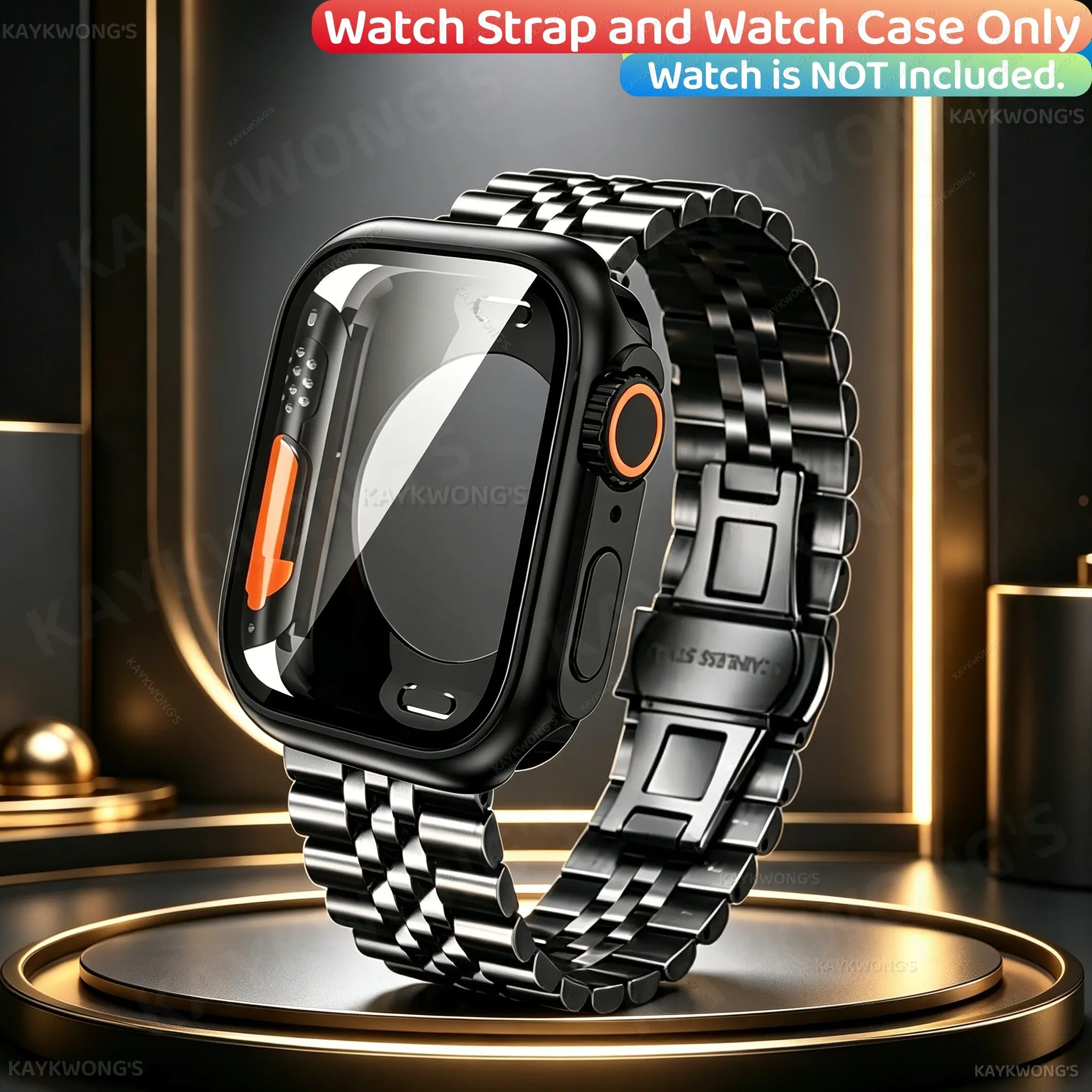 KAYKWONG'S Stainless Steel Watch Strap Set, Smartwatch Strap, Smart Watch Accessories, with Ultra Design Durable Protective Case, Business Style, Adjustable Length, Compatible with Iwatch 11-4 Series, Size for 40mm-46mm