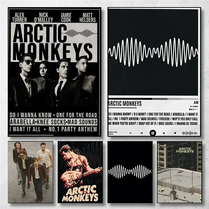 Arctic Monkeys Themed Poster Set| Vintage Rock Black-and-White Documentary Style| Features Tracks from the *AM* Album & Band Group Photos| Wall Art for Musicians’ Bedrooms, Studios & Practice Rooms