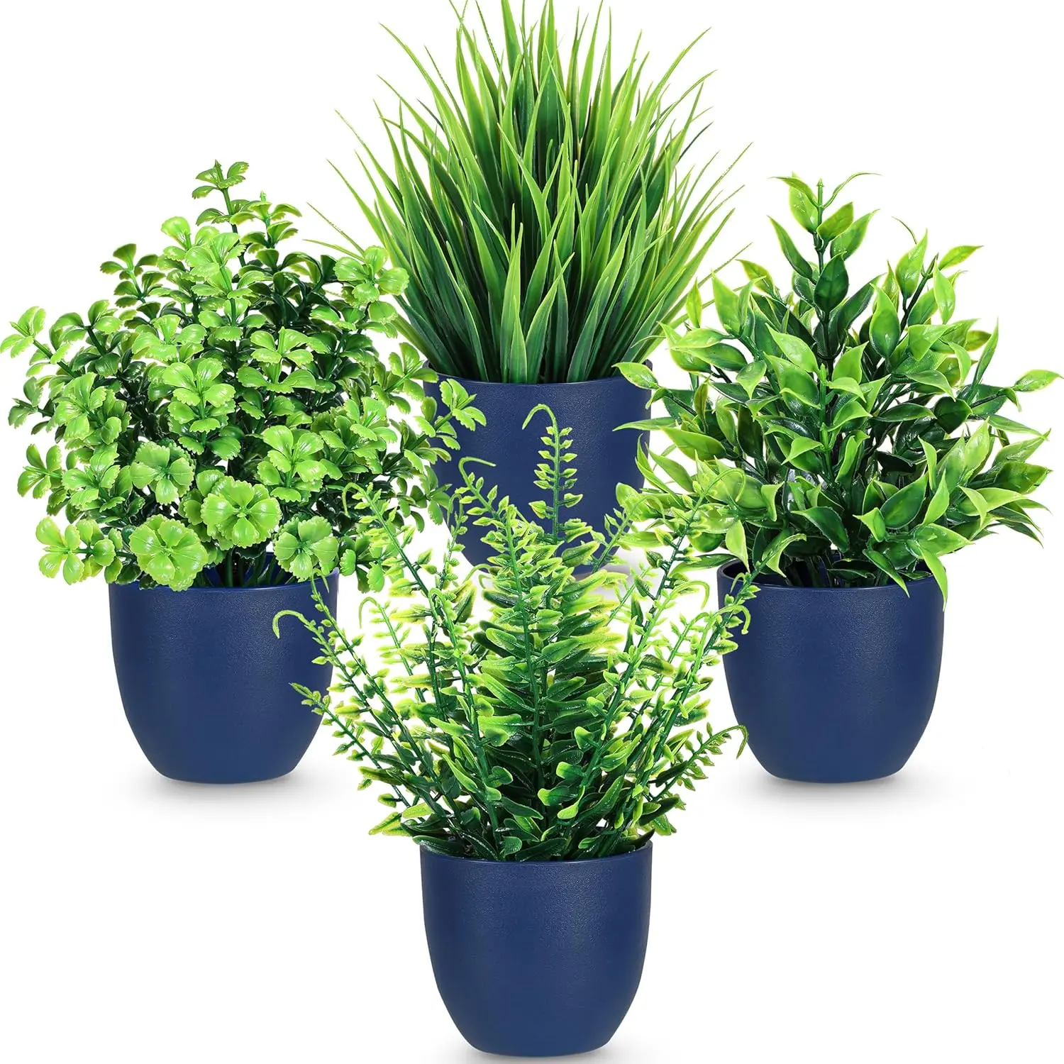 4 Pack Fake Plants Small Artificial Plants for Blue Bathroom Decor |     Modern faux plants indoor, suit home kitchen table and bathroom decor accessories, easy-care greenery makes a nice gift