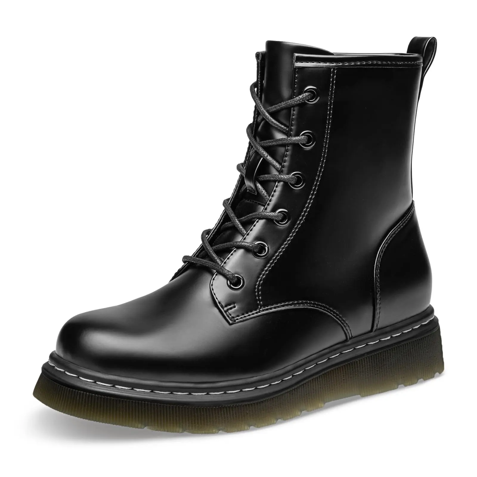 Athlefit Women's Lace-Up Combat Boots Fashion Casual Low Platform Lug Sole Ankle Booties with Side Zipper