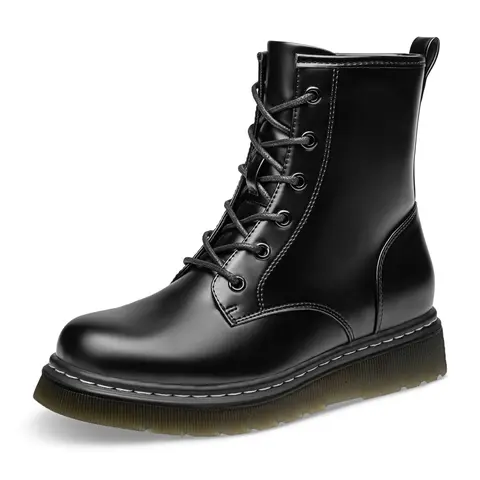 Athlefit Women's Combat Ankle Boots, Fashion Low Platform Lug Sole Walking Shoes with Lace-Up & Side Zipper, Classic