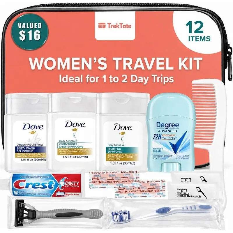 2026 Outdoor sports 12-Piece Womens Travel Toiletry Kit – Premium Brand-Name Travel Toiletries