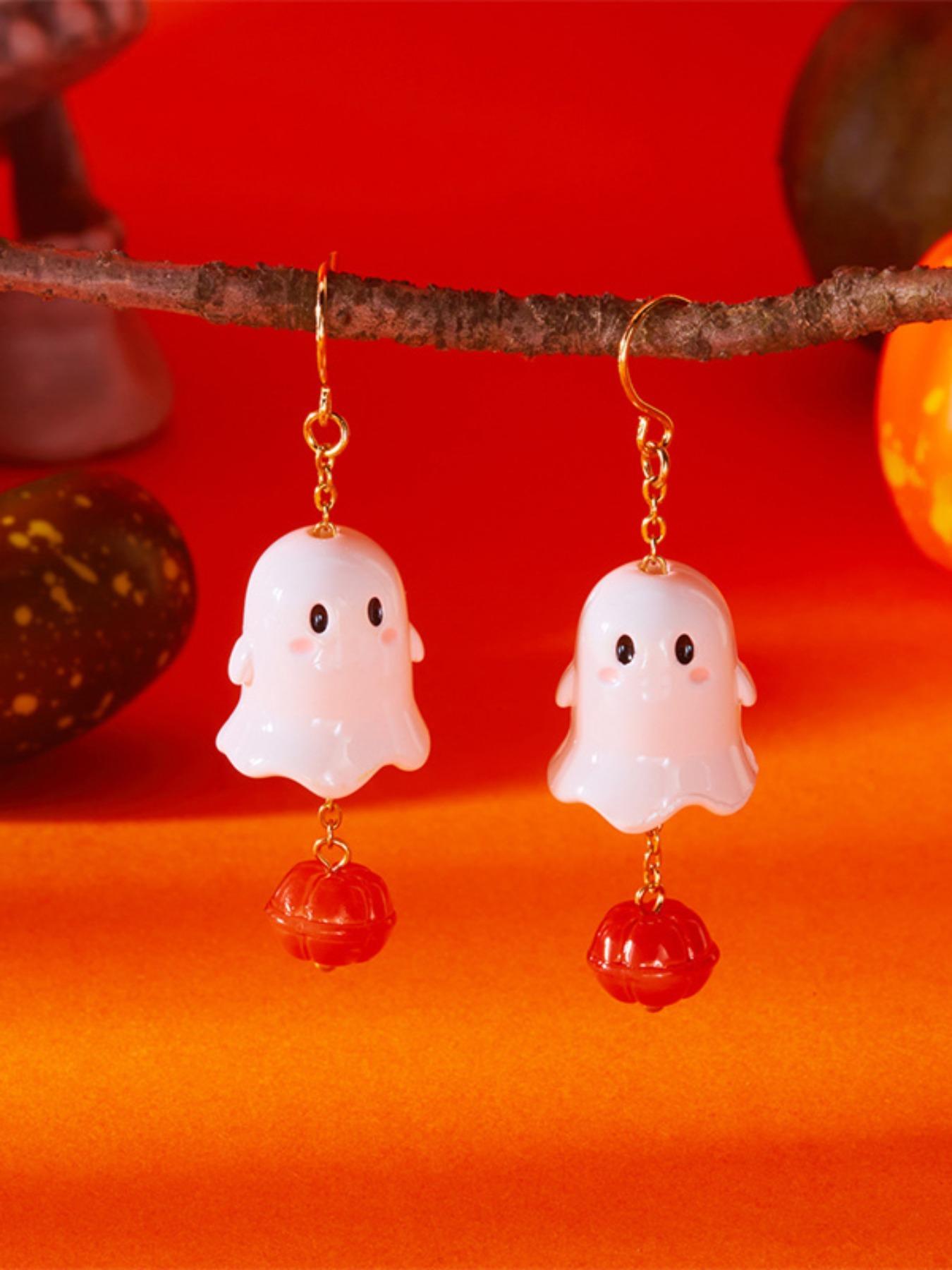 Cute Ghost Pumpkin Earrings, Lightweight Earring, Gothic Style Halloween Ear Pendants, Unique Hanging Design, Perfect for Party
