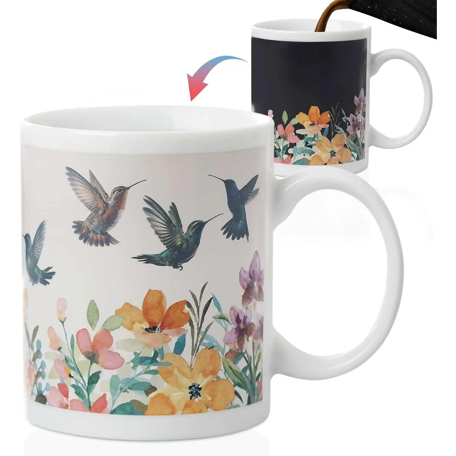 Funny Hummingbird Color Changing Coffee Mug - Hummingbird Magic Heat Changing Mug - Hummingbird Gifts for Women, Men, Hummingbird Lovers  Birthday, Xmas - (White)
