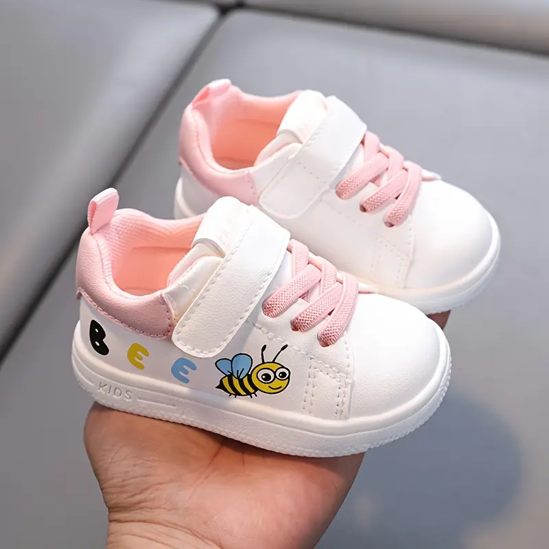 All-Season 1-2-3 Year Old Baby Boys And Girls Toddler Anti-Slip Soft Sole Little Bee Pattern Children'S Outdoor Indoor Sports Beach Hook-And-Loop Baby Shoes