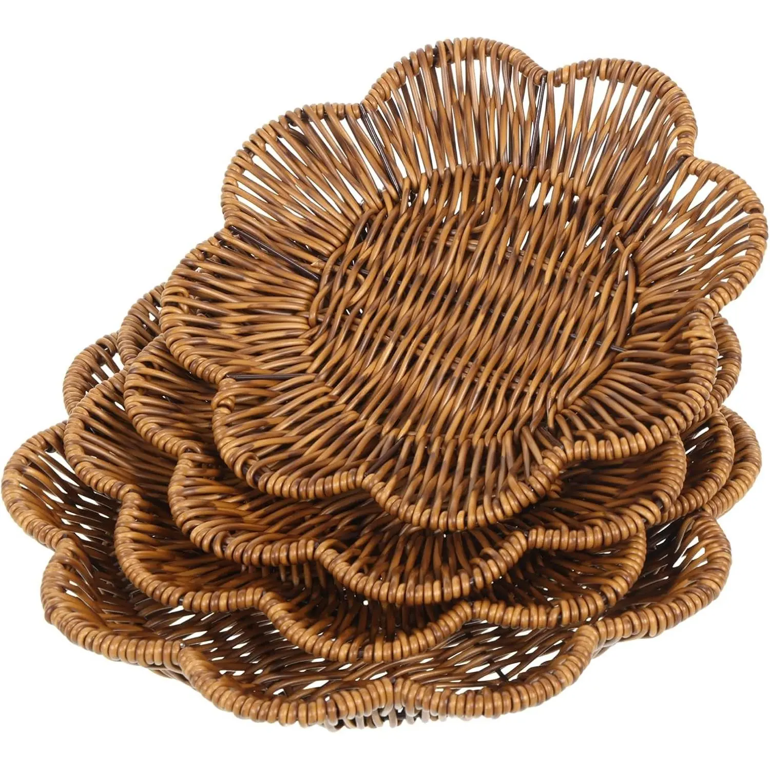 4 Pcs Wicker Bread Baskets, Plum Blossom Shaped Bread Serving Baskets, Vintage Storage Trays for Bread, Food, Vegetables, Fruit, Snacks, Tabletop, Restaurant, Home