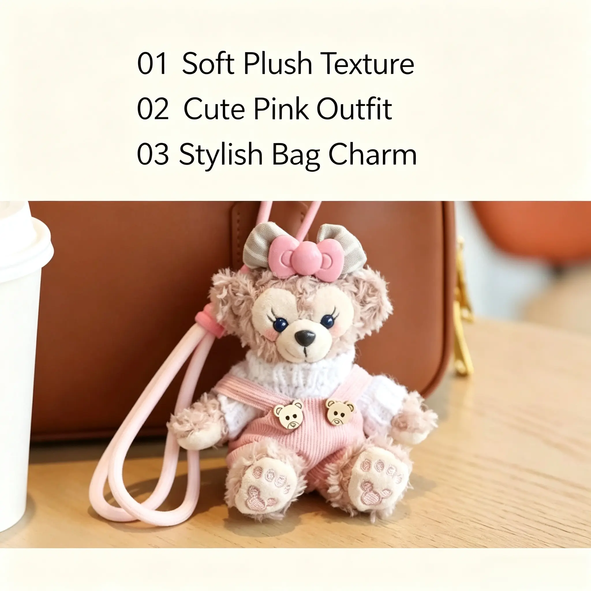 Kawaii Plush Bear Bag Charm Coffee Cup Pendant Bow Teddy Bear Keychain