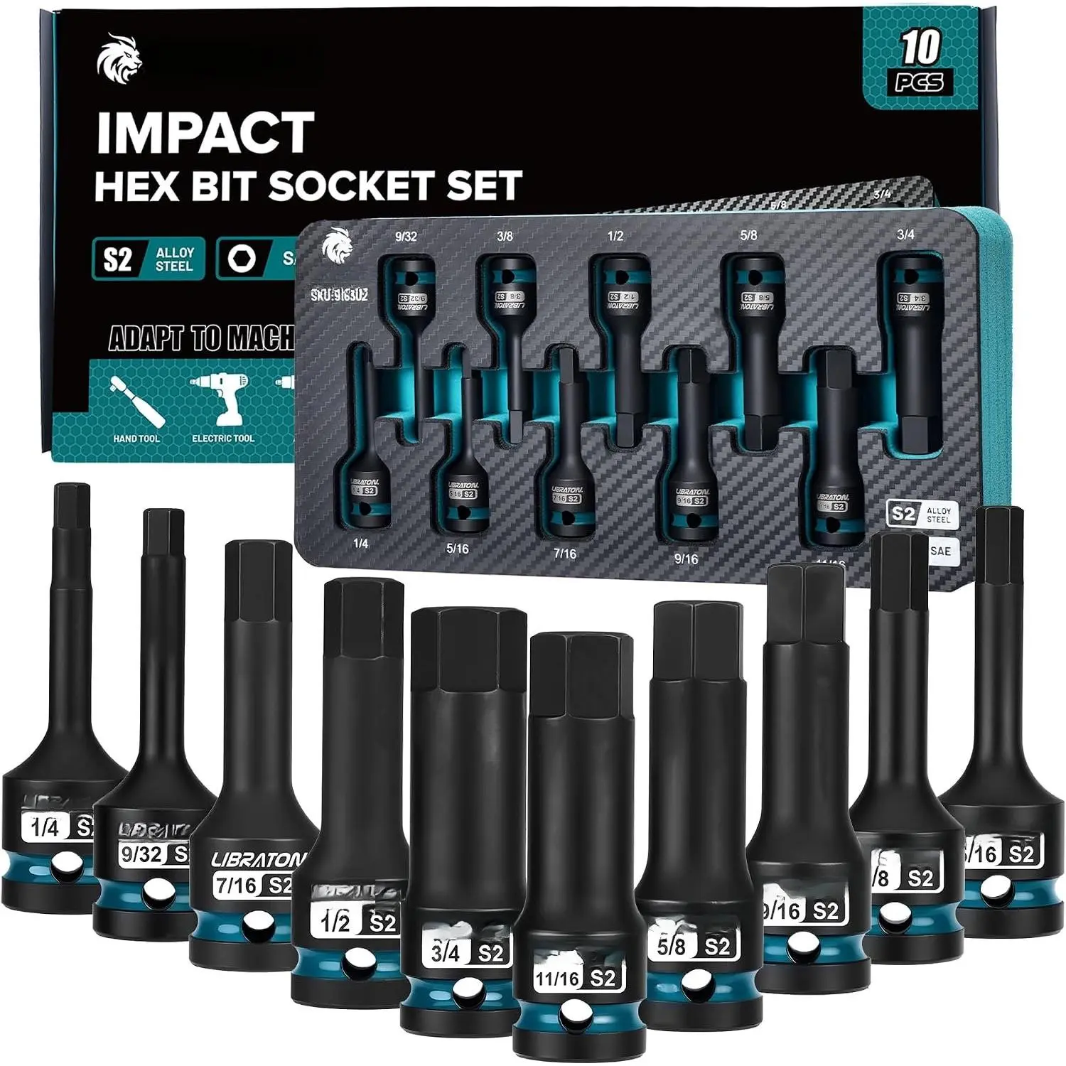 Hex Bit Socket Set, 1/2" Dr, S2 Steel, High Torque Sockets