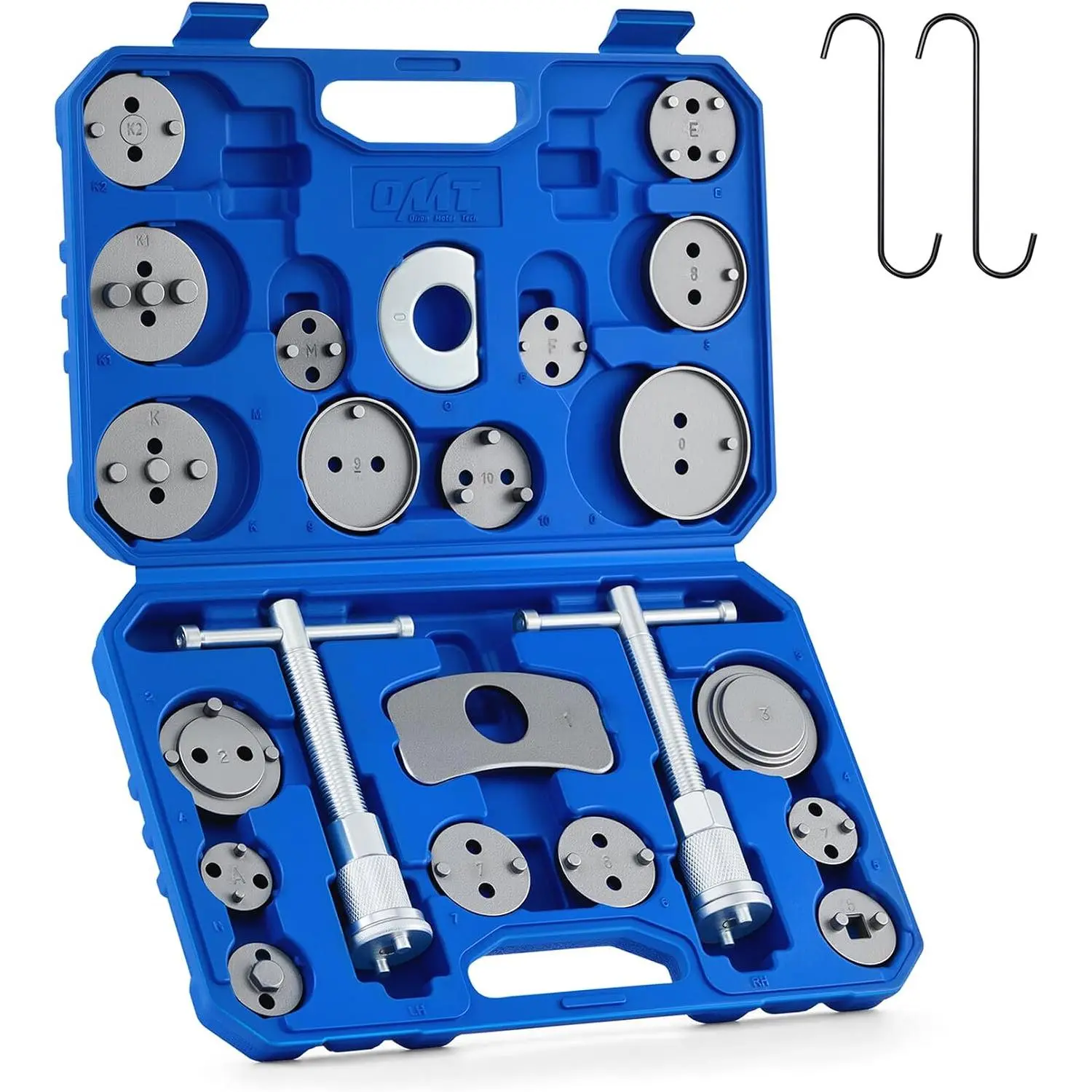 24PCS Brake Caliper Compression Tool Kit, Heavy‑Duty Wind‑Back Piston Tool with Adapters & Hangers, Professional Set for Car Brake Pad Repair & Replacement