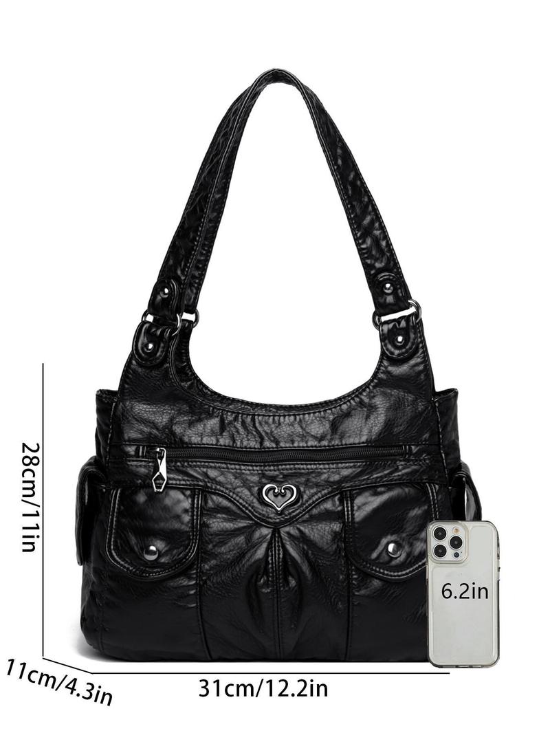 Women's Fashionable Plain Heart Decorated Shoulder Bag, Elegant Bag, Casual Large-Capacity for Daily Used, Trendy Versatile Shopping Bag, Hobo Bag