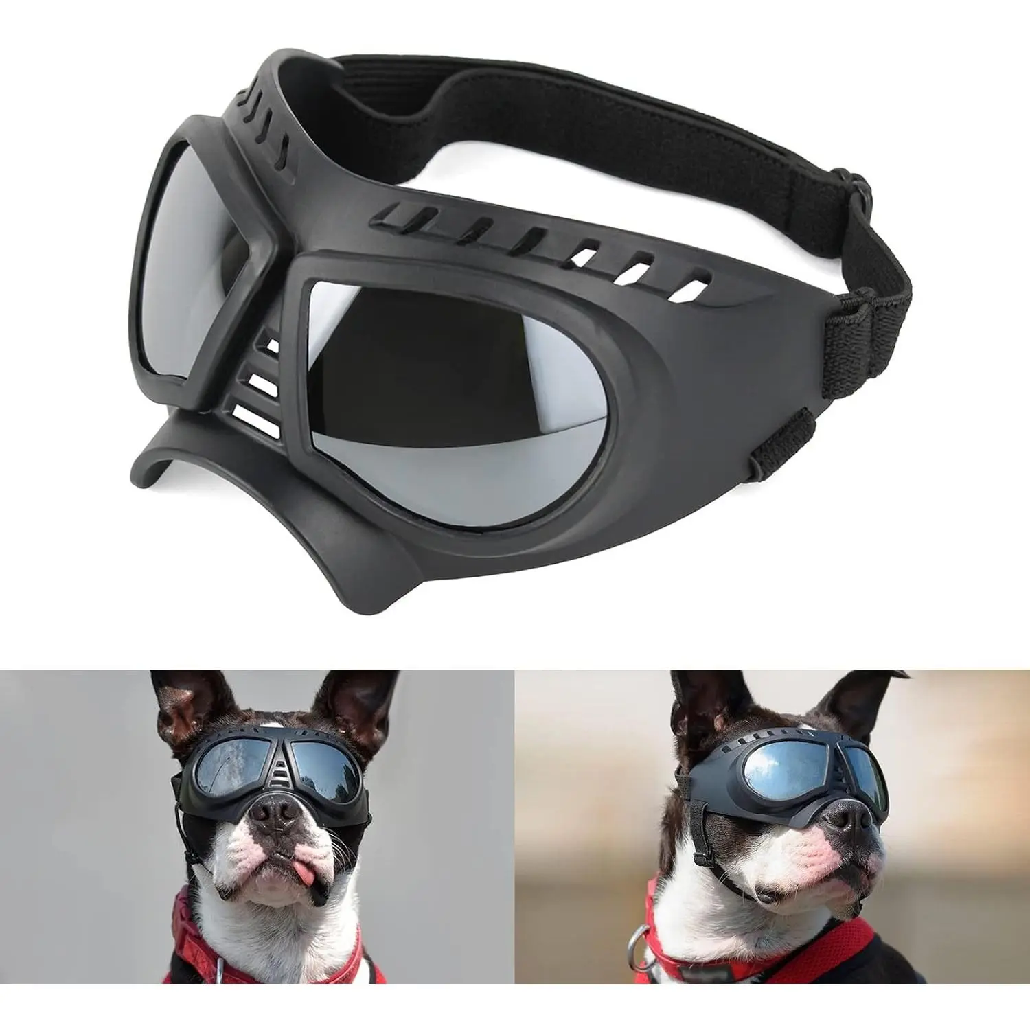 Small Dog Goggles Windproof for Small-Medium Breeds Dog Sunglasses Anti-UV with Adjustable Straps - Silver
