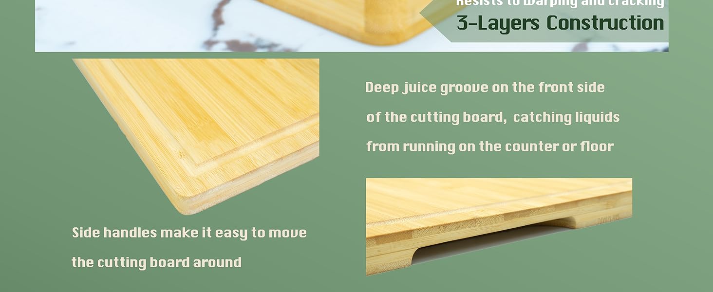 Bamboo Cutting Board for Kitchen, 18" Large Wood Charcuterie Cheese Board, Wooden Chopping Block with Side Handles and Juice Grooves