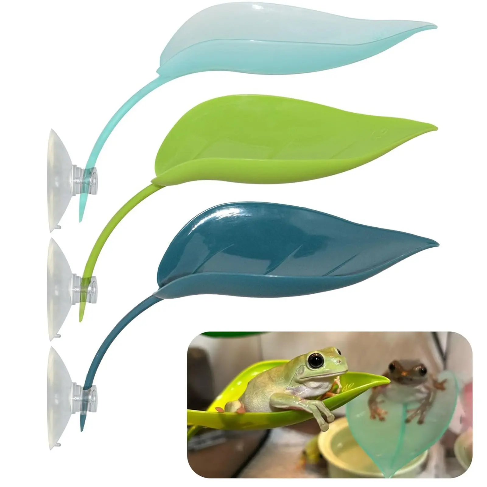 3 Pack Plastic Leaf Platform Tree Frog Terrarium Accessories with 3pcs Suction Cups for Reptile Frog,multifunctional reptile tank accessories for leopard gecko, snake, gecko, bearded dragon