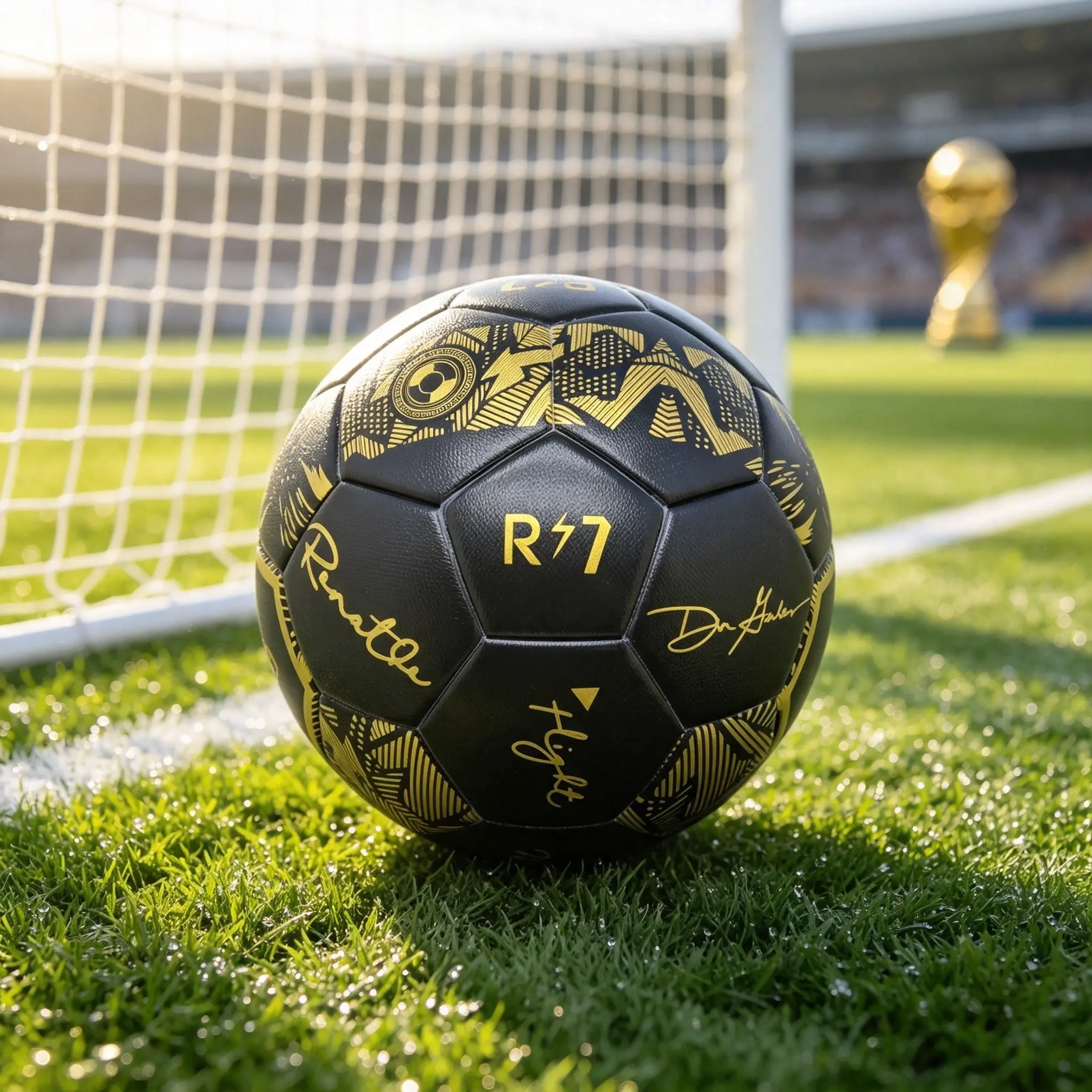 R7 Gold Ronaldo Commemorative Edition Soccer Ball, Size 5, Durable Thermal-Bonded PU Leather with Non-Slip Textured Surface, High-Elasticity Nylon Winding, Ideal Gift for Soccer Fans