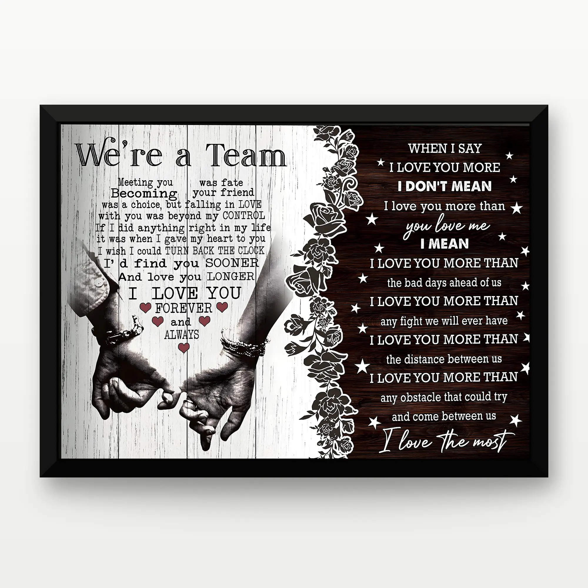 Framed "We're A Team" Couple Canvas Wall Art - Waterproof Wood Decoration, Poster Print for Husband-Wife, Kitchen/Home Decor Gift for Birthday/Anniversary, Bedroom Accent