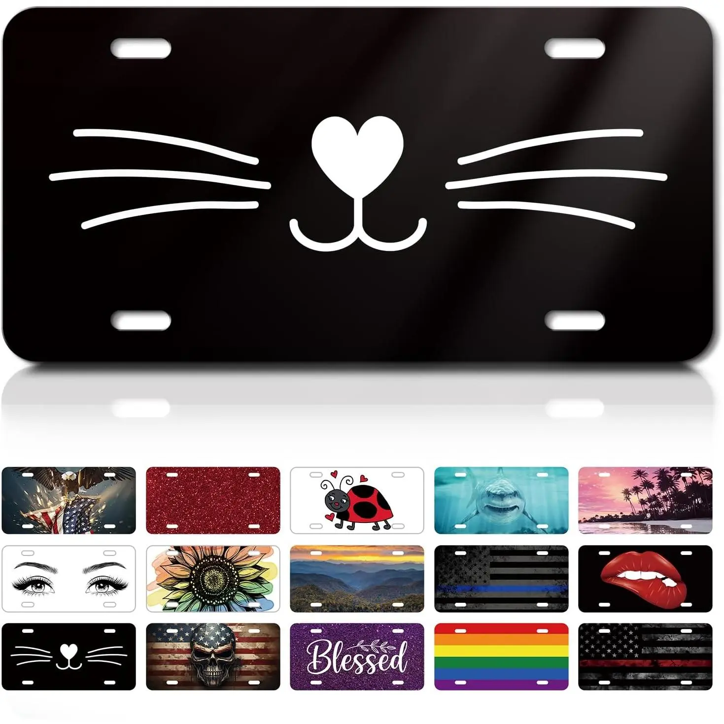 Funny Pet Cat Front License Plate, 6x12in Aluminum Novelty Tag with 4 Holes - Car Truck SUV Exterior Accessory, Ideal Gift for Him, Her, Mom, Sister, Best Friend