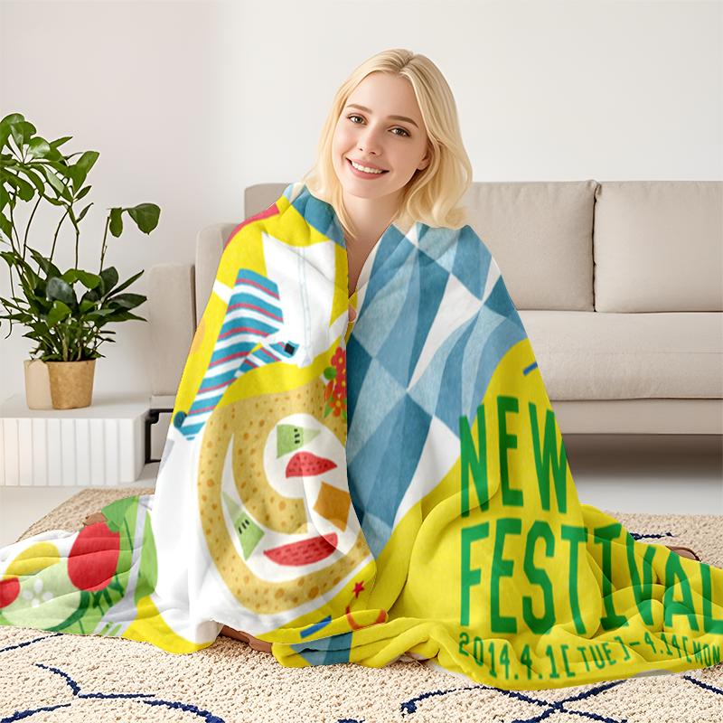 lannel Blanket with Retro New Life Festival Art, Lightweight Soft Colorful Food & Daily Life Illustration Throw Blanket for Sofa Bed, Unique Foodie & Lifestyle Decor Blanket, Perfect Gift for Food Lovers, Home Decor Enthusiasts
