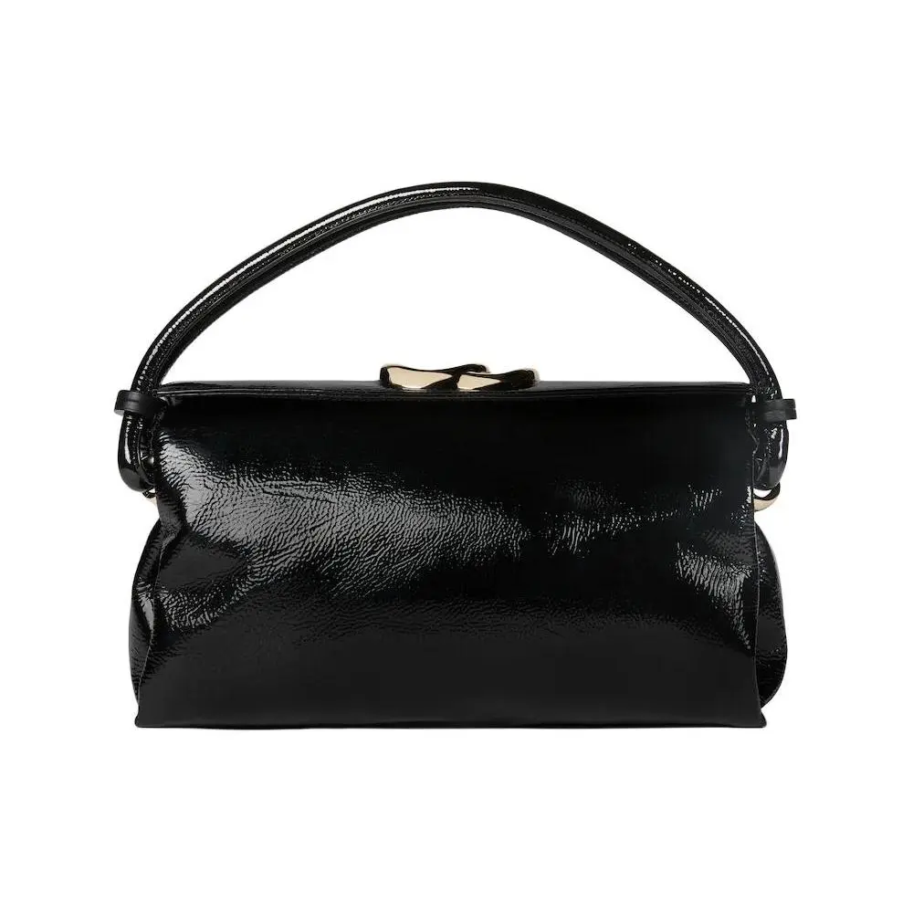 Gucci Double G Logo Magnetic Closure Patent Leather Handbag for Women, Small Size, Black