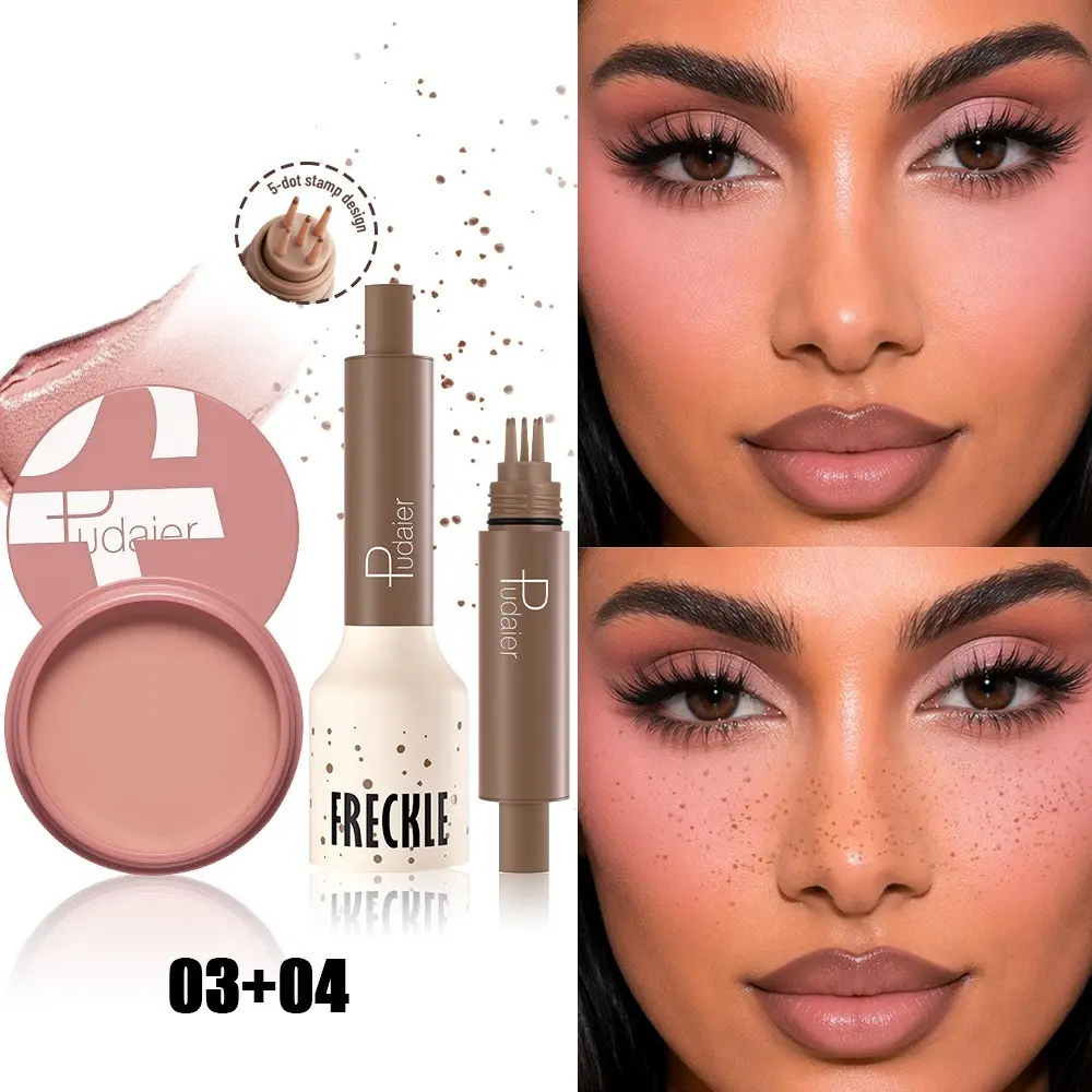 2pcs Contour Blush + Freckle Stamp Makeup Set, Matte Finish Highlighting Blush, Quick-Dry Freckle Stamp Pen, Long-Lasting & Smudge-Proof, Makeup Combo