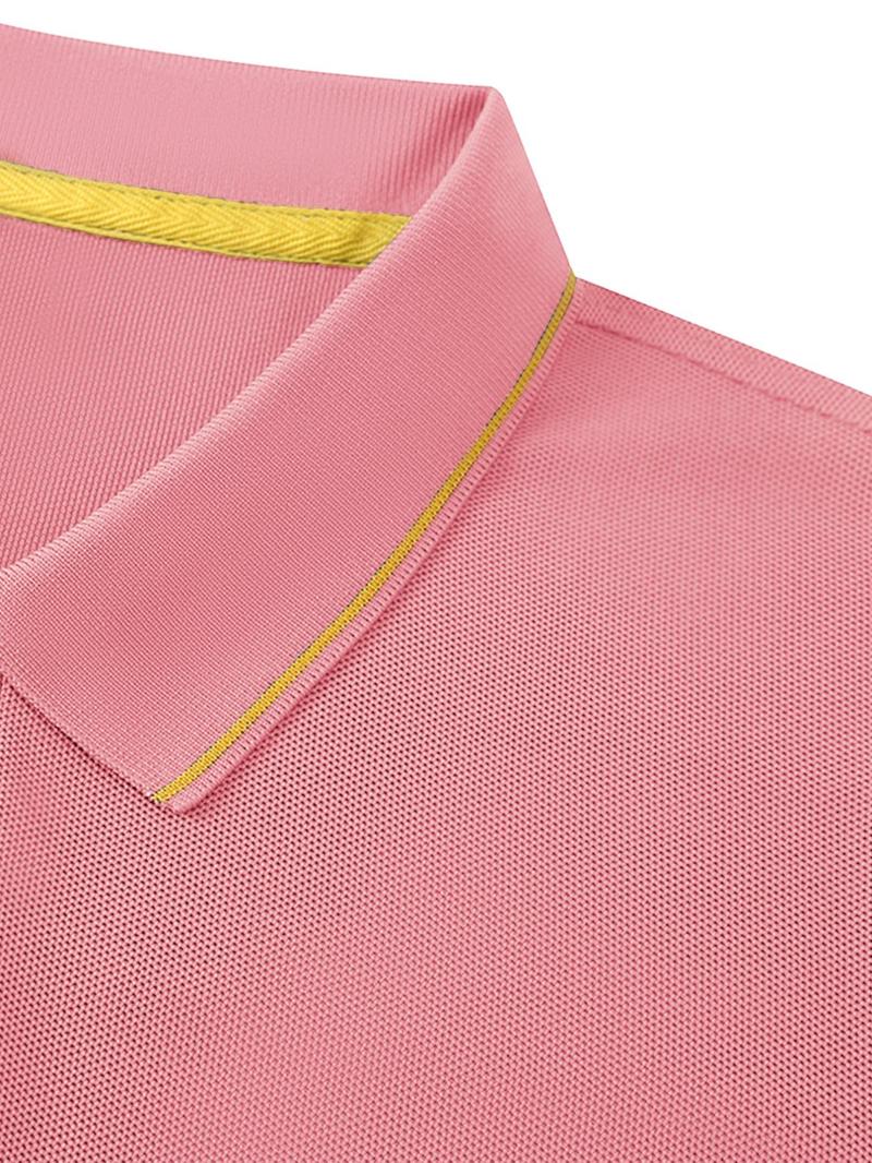 Men's Regular Fit Letter Print Contrast Trim Polo Shirt, Casual Short Sleeve Half Zip Top for Summer, Fashion Men's Clothes for Daily Wear, Tropical Men's Regular Fit Letter Print Contrast Trim Polo Shirt, Casual Short Sleeve Half Zip Top for Summer, Fashion Men's Clothes for Daily Wear, Tropical