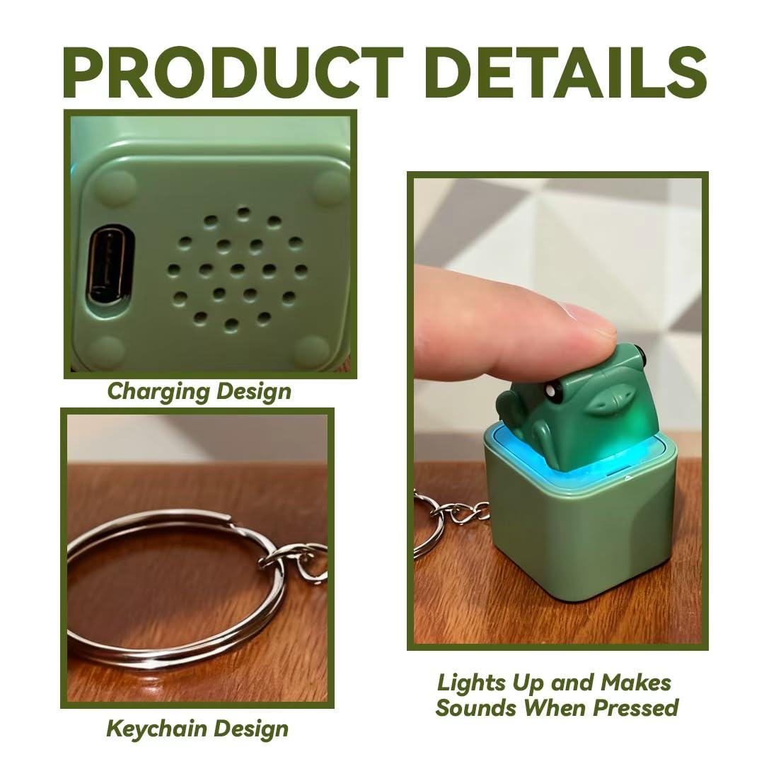 Frog Keychain Realistic Sound Toy with Lights & Durable ABS Plastic Construction for Adults & Kids Focus Relaxation