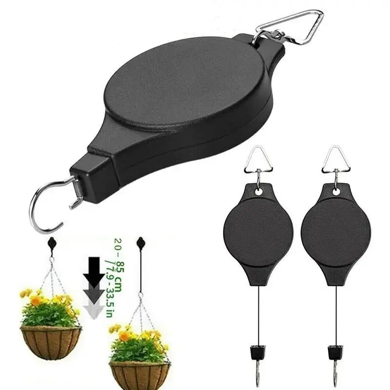 2 Counts Plant Pulley Hanging Basket Hooks Retractable Flower Basket Pot Hanger Garden Retractable Pulley Hook Maximum Load 33.07 LB Hooks