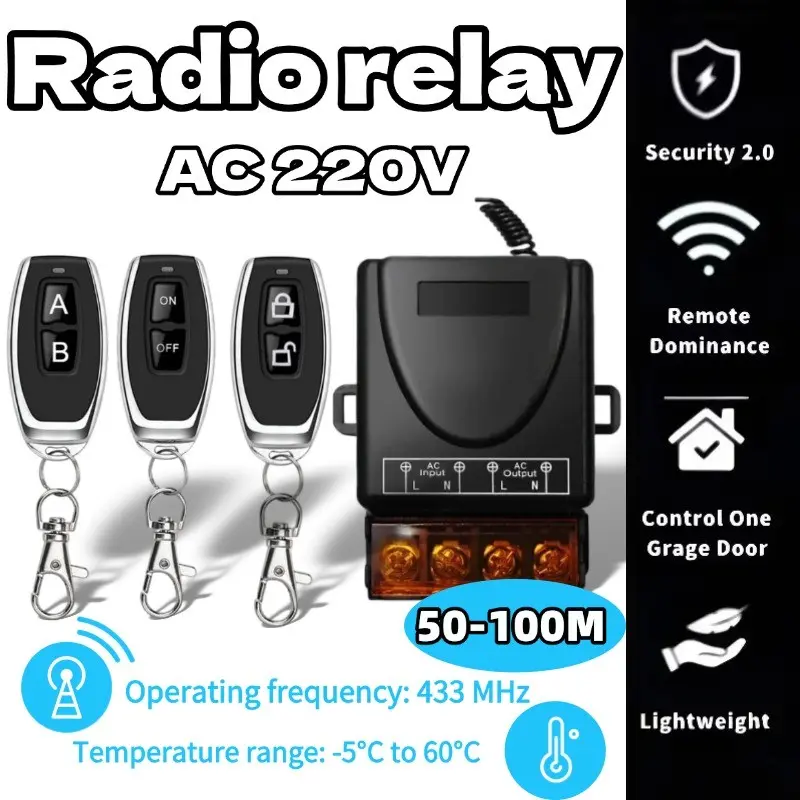 Ac 220v 110v RF 433mhz Wireless Remote Control Switch On Off Control, 30a High Current Relay Receiver, for Pumps Lights Lamps, Model Lyx-Dphb04