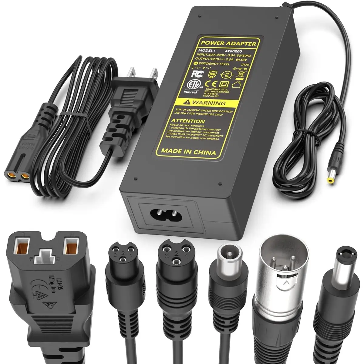 ETL Certified 42V 2A Electric Scooter & Hoverboard Fast Charger for 36V 10S Lithium Battery, Universal 7-in-1 ebike Replacement Plugs for Gotrax/Jetson/Razor/Ninebot/Segway,etc