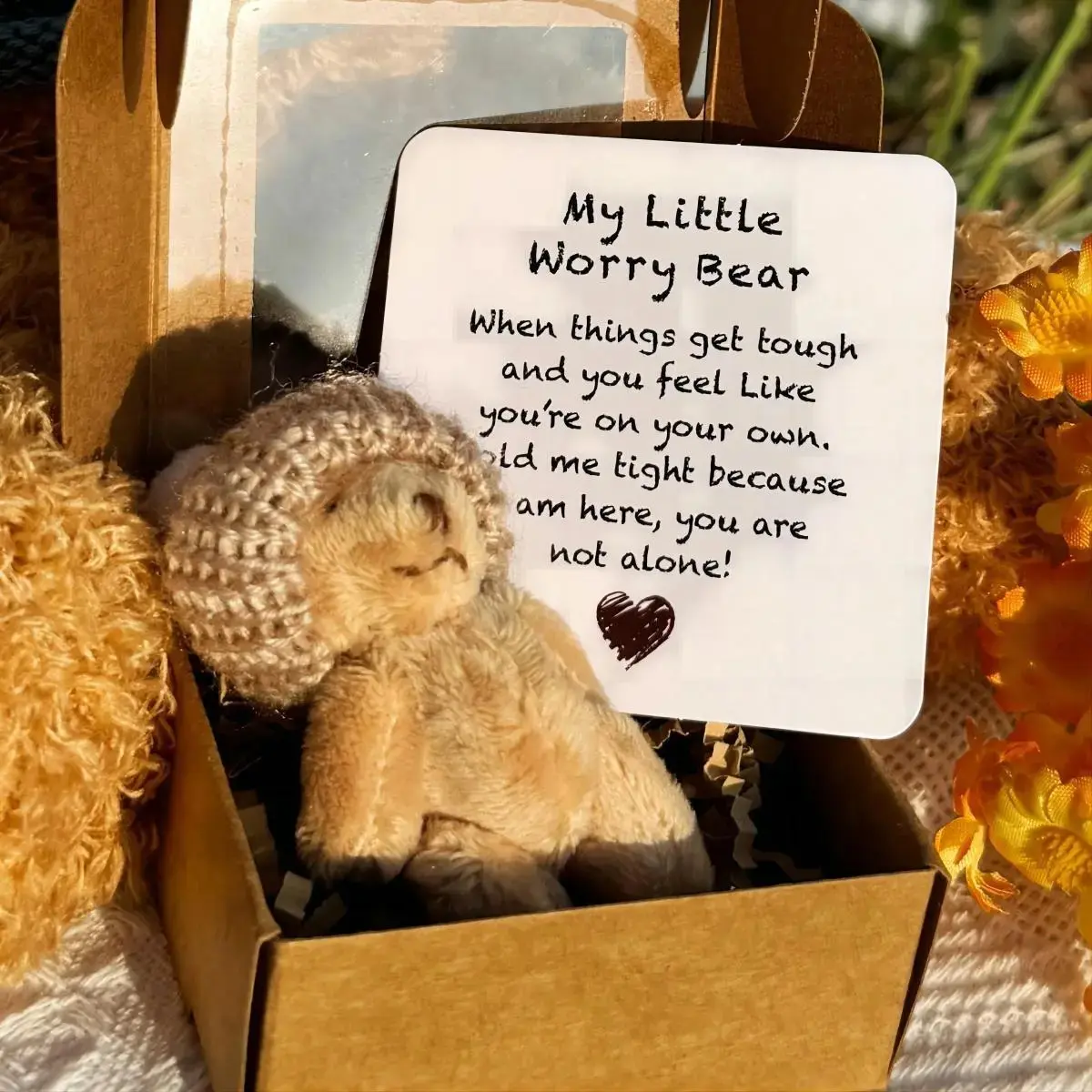 Little Bear in Box, 1 Set Mini Plush Bear with Inspirational Card, Sympathy Gift, Encouragement Gifts, Ideal for Gifting