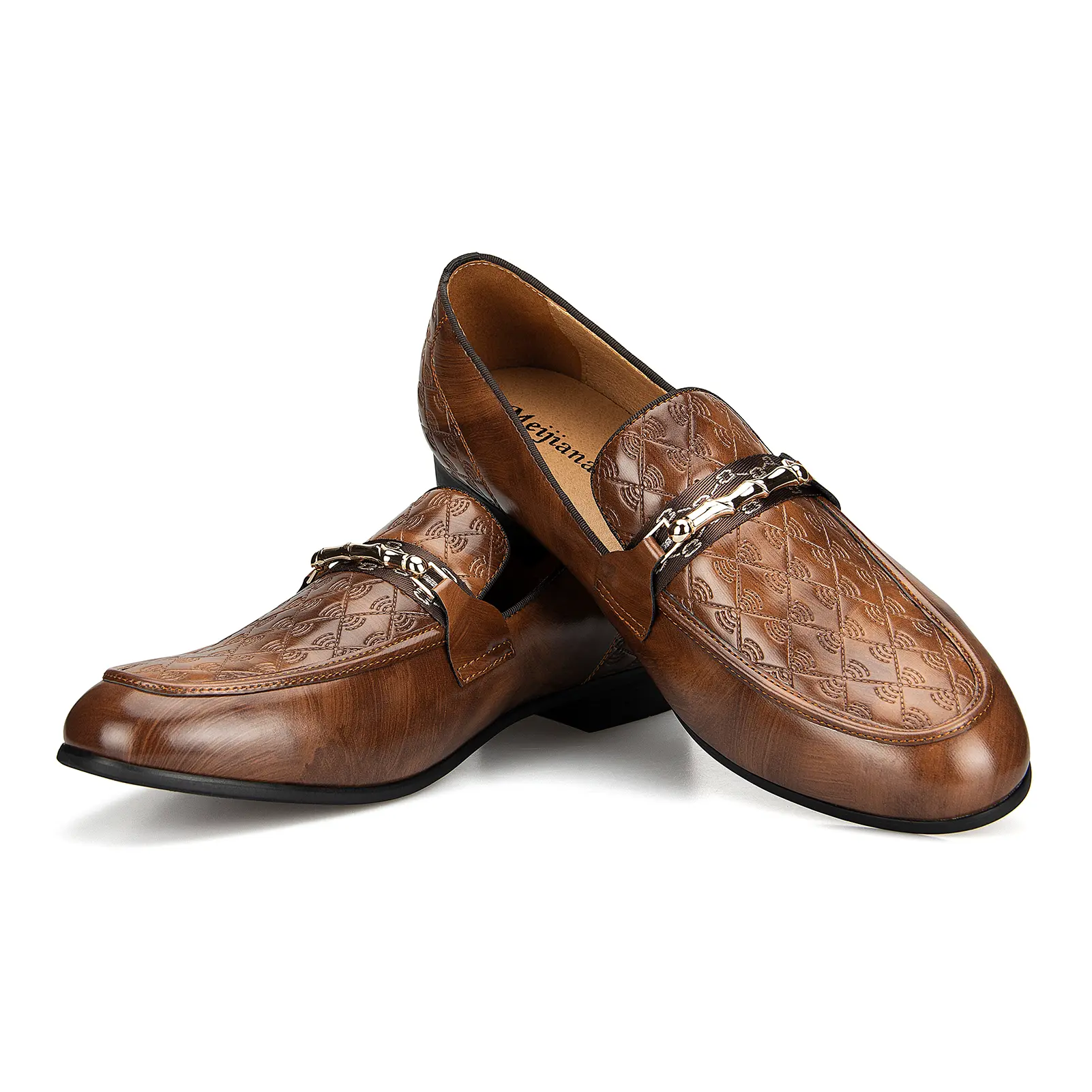 Meijiana Mens Shoes - Brown Leather Loafers for Men with Metal Buckle, Rubber Sole, Fashion Casual Dress, Perfect for Business, Party or Birthday - Stylish Mens Dress Shoes