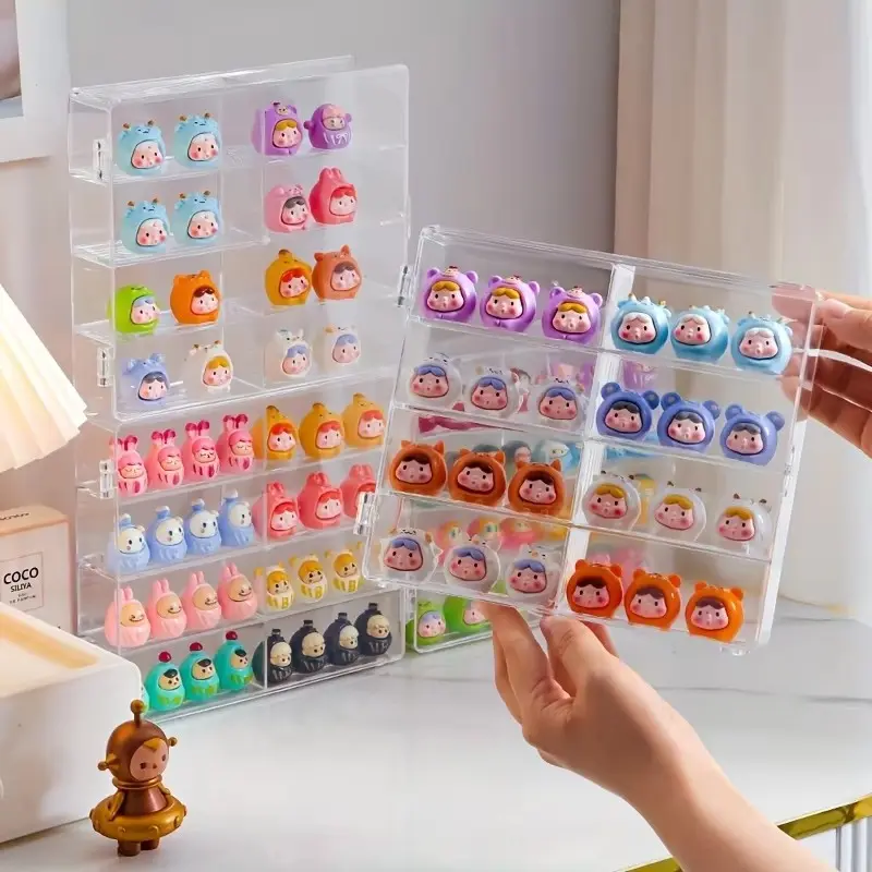 Cute Grain Display Box, Small Figurine Showcase Cabinet, Transparent Storage Box, Blind Box Display Stand, Collectible Organizer