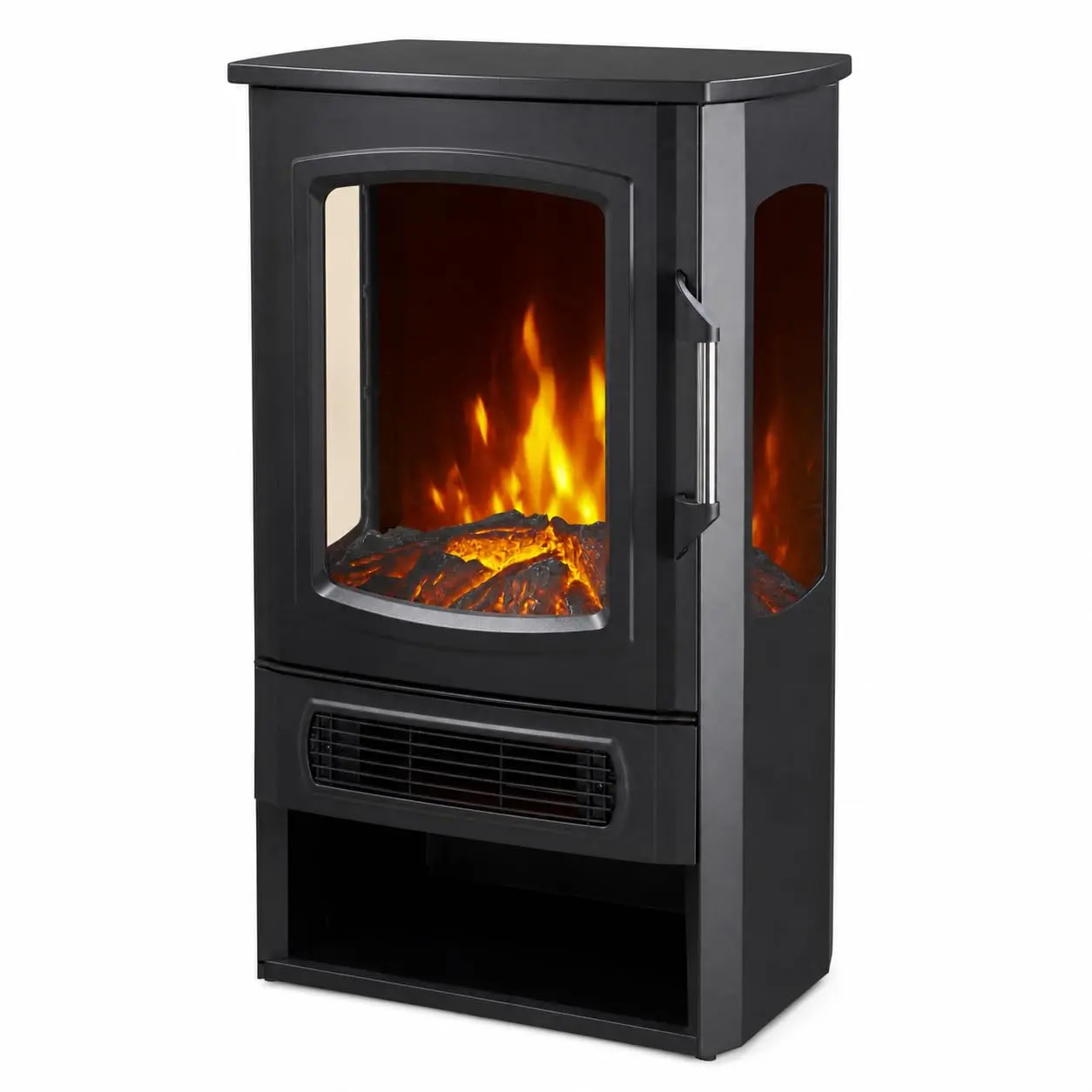 3-Sided Electric Fireplace with Dual Heat Settings, LED Flame Effect, Quiet Freestanding Heater for Bedroom & Living Room – Black