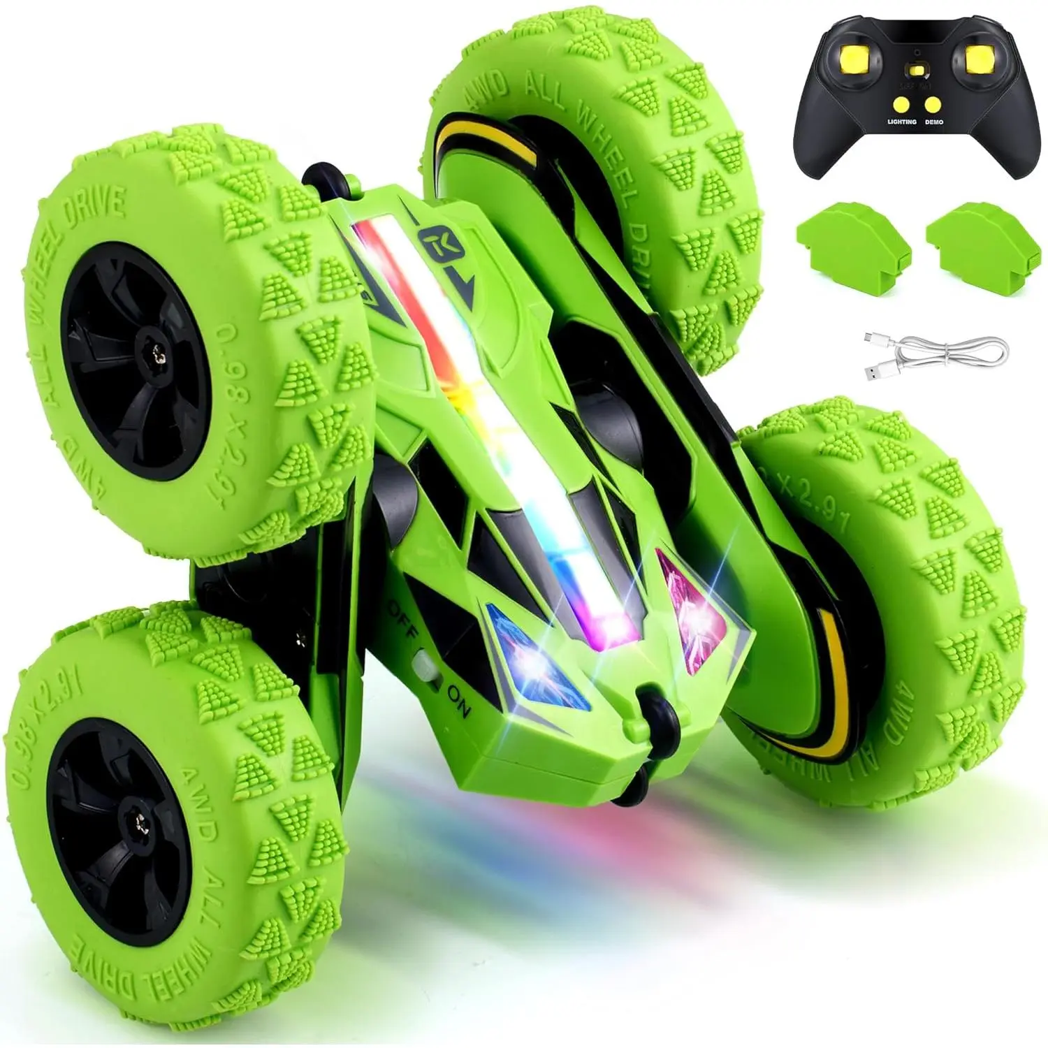 Stunt Car Remote Control Cars with Quick-Swap Modular Battery, 5 Upgrades: Safety, Durability, Auto Demo, Eye-Safe LEDs, Type-C Charging, Toys Presents Gifts for Boys Girls Kids Ages 6-12