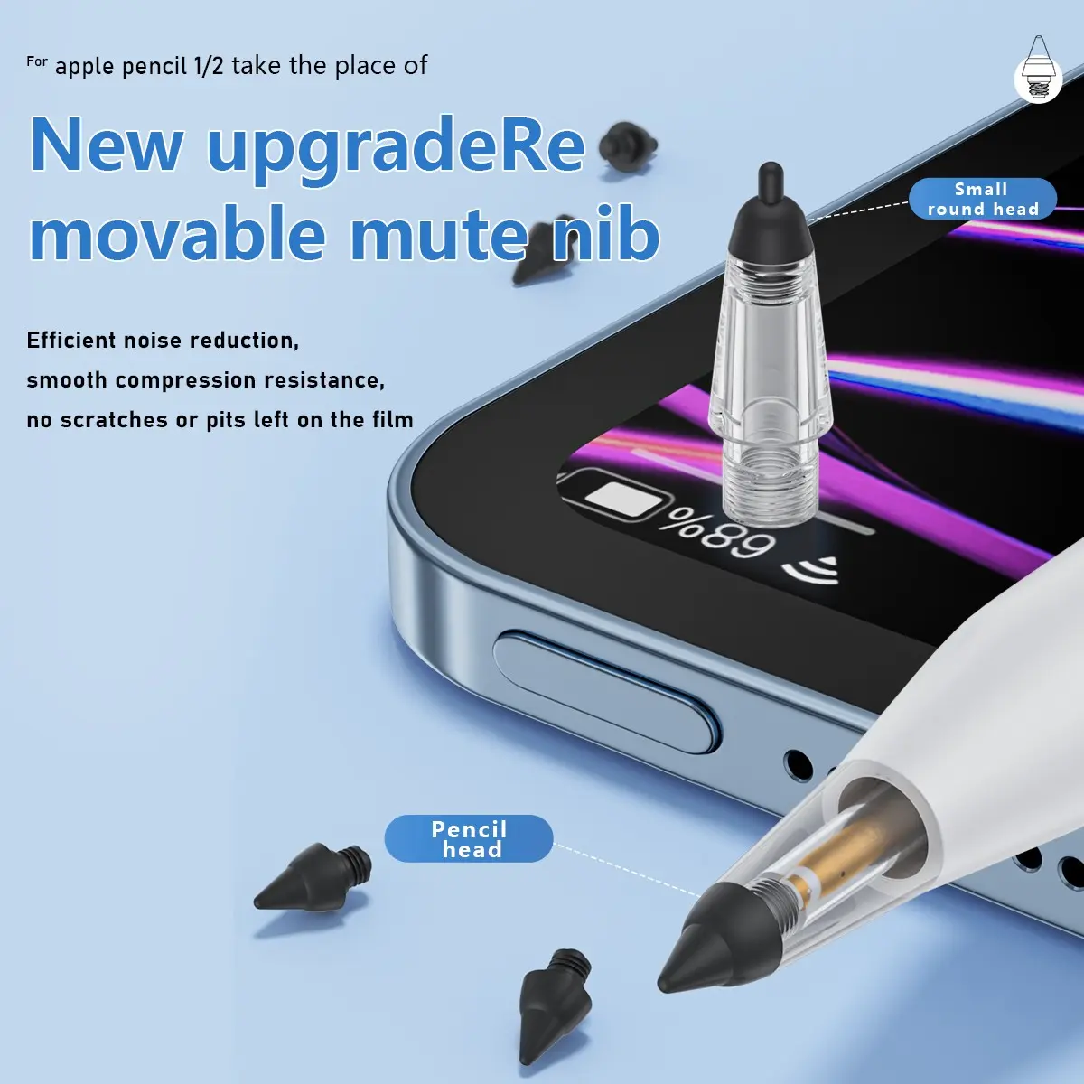 Compatible Apple Pencil Tip, Stylus Tip, Universal Replacement for iPad Pro/gen 1-2, Handwriting Pen Upgrade, Easy Installation, Durable Design