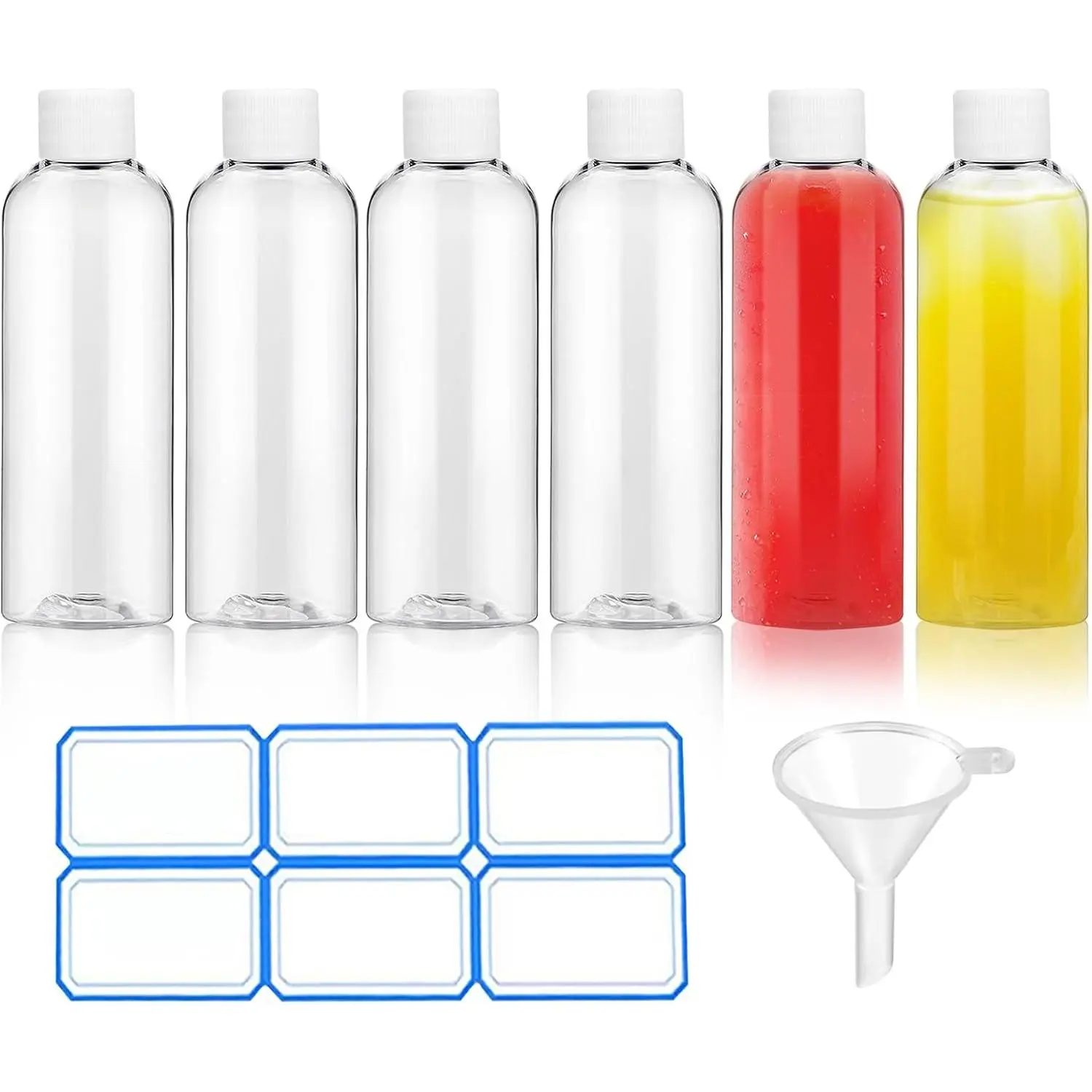 6 Pack 2 Oz (60ml) Clear Plastic Shot Bottles with caps
