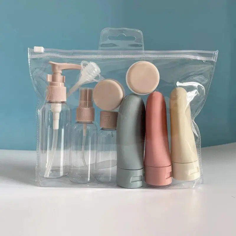 11pcs Transparent Plastic Blend Travel Bottles Set with Storage Bag, Empty Travel-Size Liquid Cream Lotion Containers, Fine Mist Spray Bottle, Squeeze Tubes for Any Trip (Home Organizer Storage Solution)