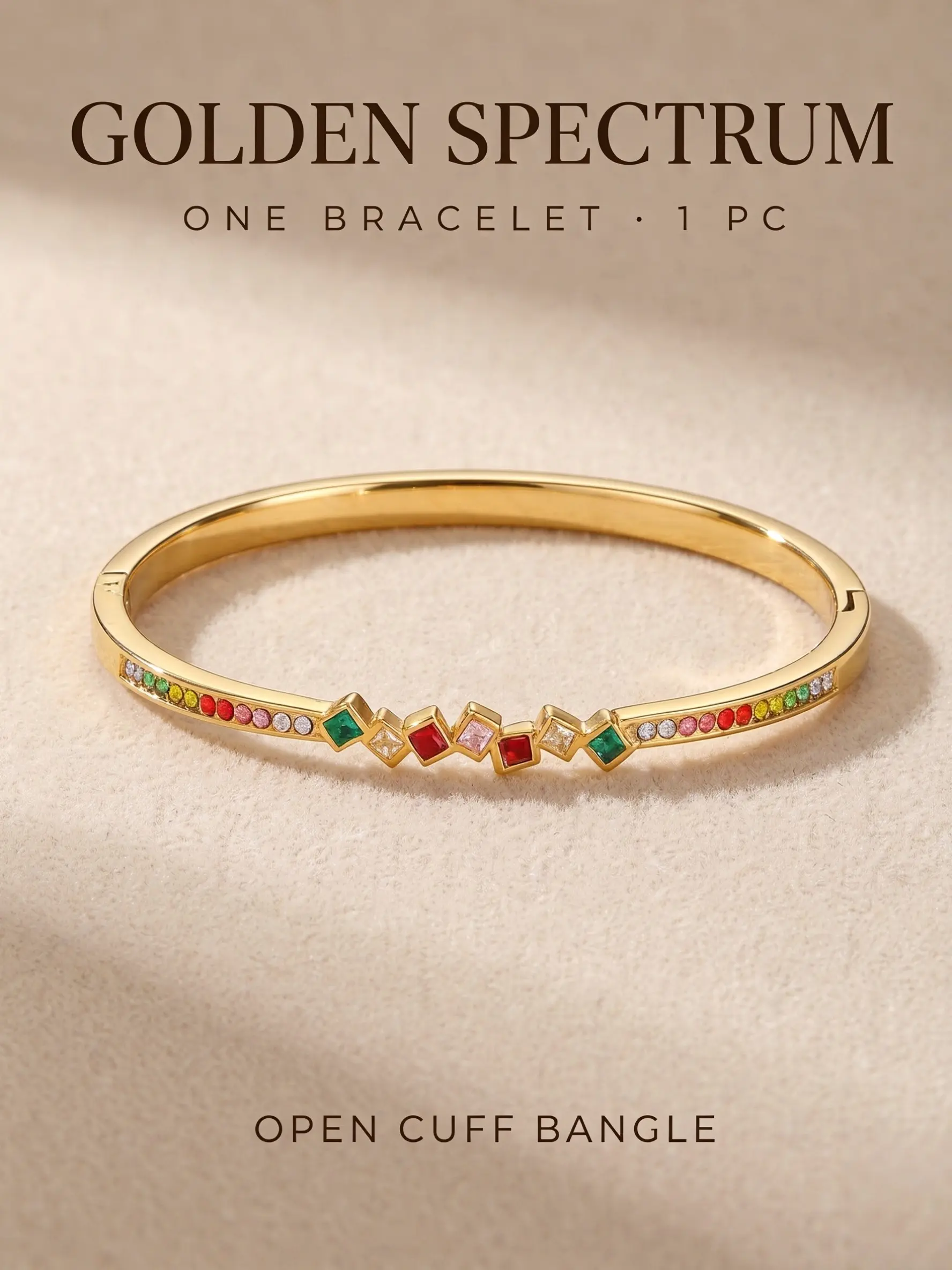 18k Rainbow Bangle for Women, Daily Wear Zircon Jewelry, Elegant Lightweight Design, Perfect for All-Day Style, Everyday Wear Bracelet