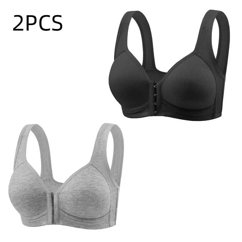 EssElegance Women's 2PCS Front Closure Wireless Bra - Seamless, Adjustable, Side Support Lingerie with Fit, Modest, Light, Soft, Breathable Comfort for Spring Summer Everyday Wear