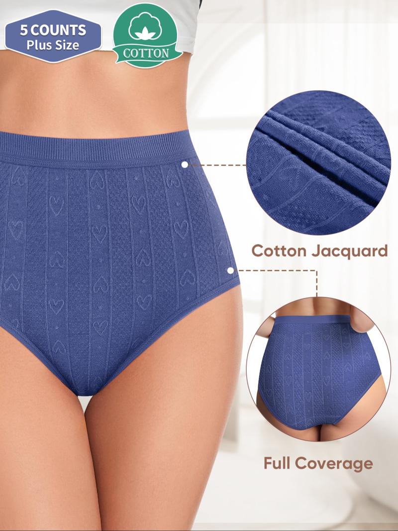 【Plus Size】Solid Jacquard Panties, Lightweight Comfort Underwear, Women's Breathable Everyday Knickers, Nature Tone Briefs, No Pinch All Seasons Wear.